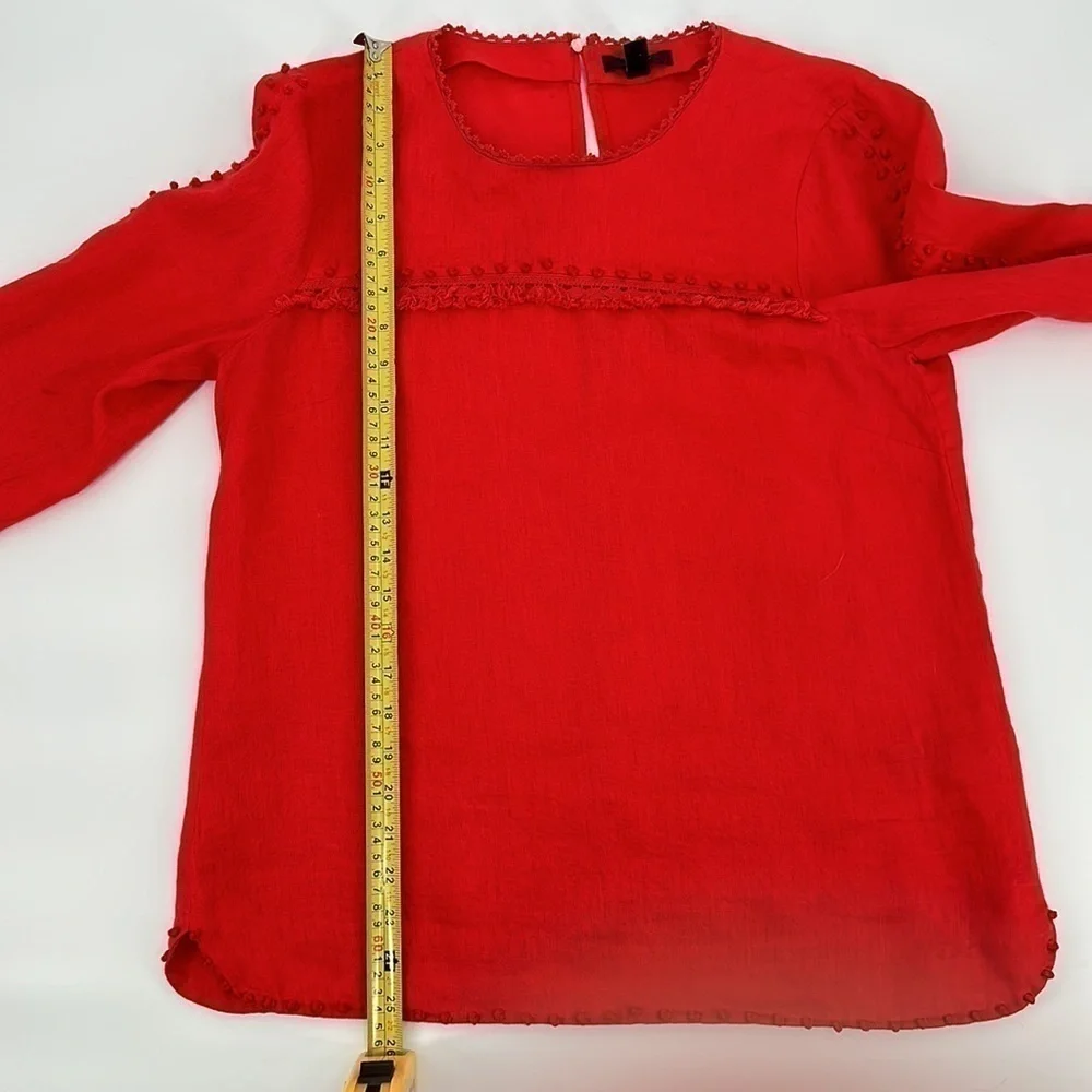 J. Crew Red Embroidered Linen Top Size 6